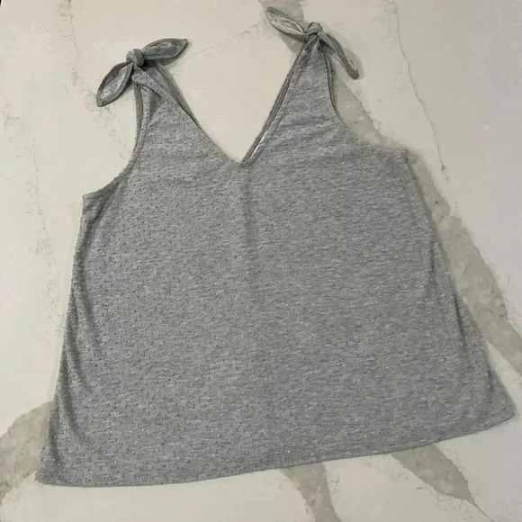GILLI Heather Gray Textured V Neck Tank Top Bow Straps Women’s Size XL - Picture 1 of 6